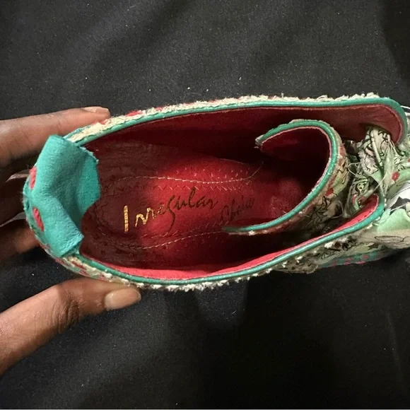 Irregular Choice Teal and Cream Floral Wedge Booties - Picture 4 of 5